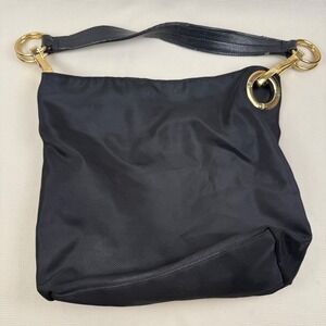 JPK Paris 75 Black Nylon Shoulder Bag Gold Hardware Floral Lined Purse Hobo Bag